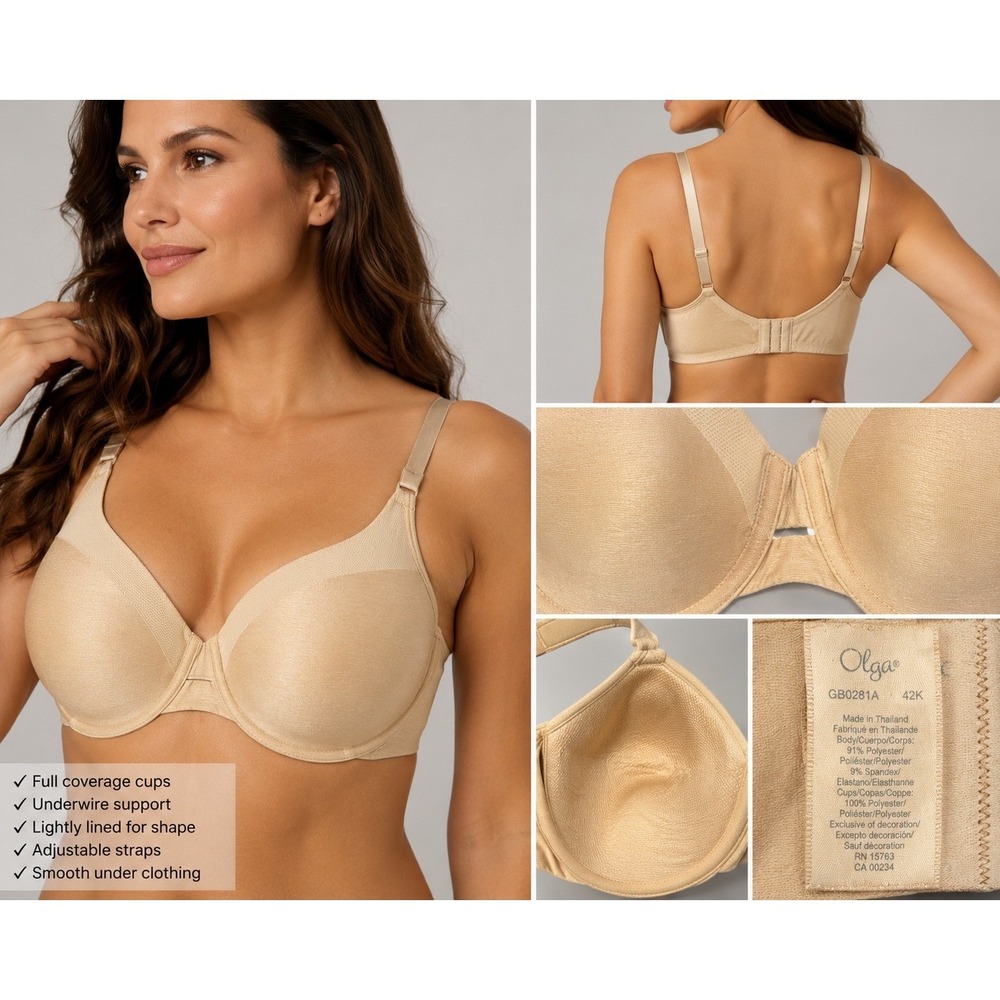 Olga Full Coverage Bra Womens 40C Nude Underwire Lightly Lined Comfort